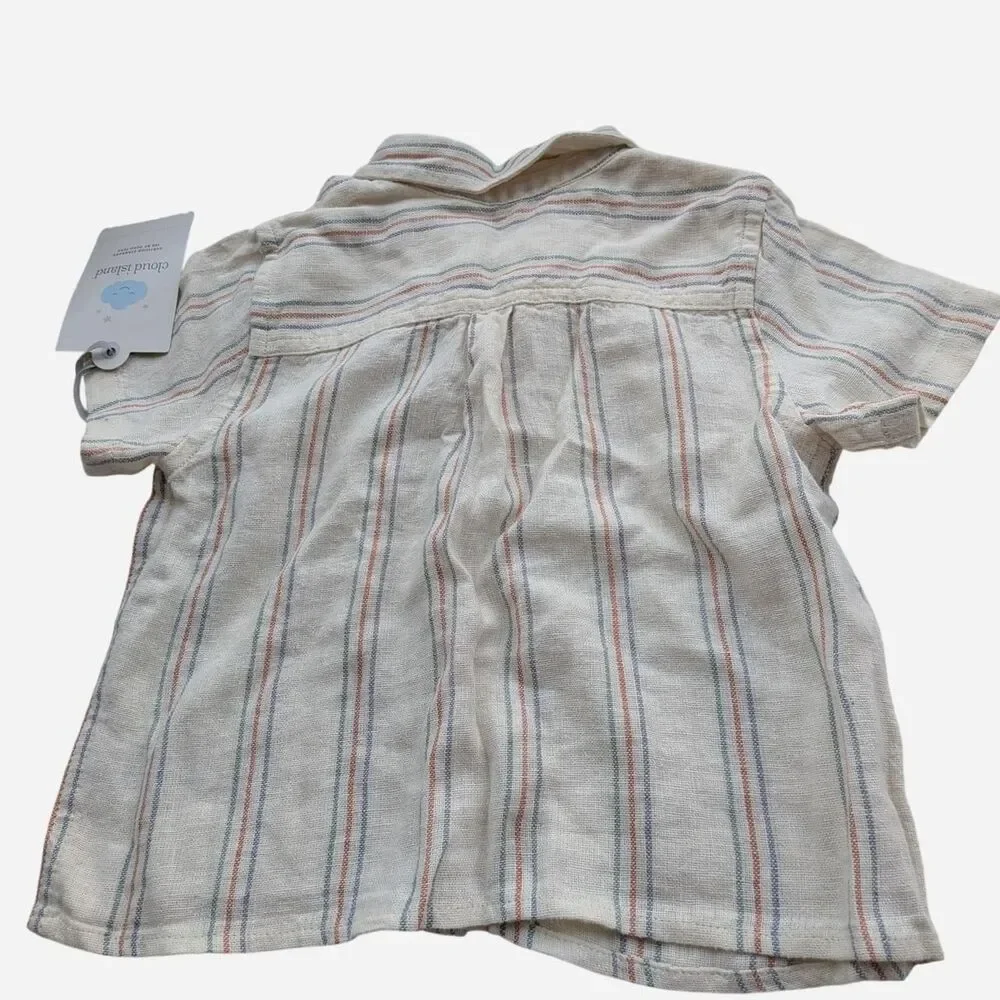 Cloud Island Baby Boy Boho Neutral Striped Gauze Shirt & Rust Corduroy Pants Set